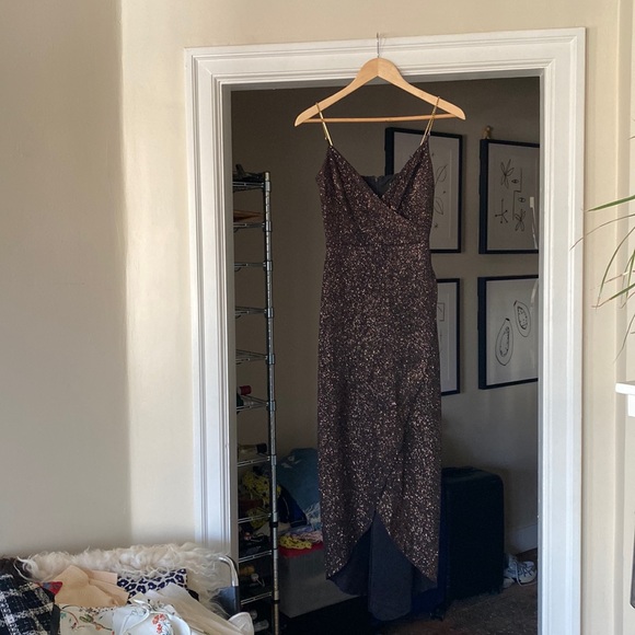 Vintage Betsey Johnson Black & Gold Rhinestone Gown sz P - Picture 3 of 11